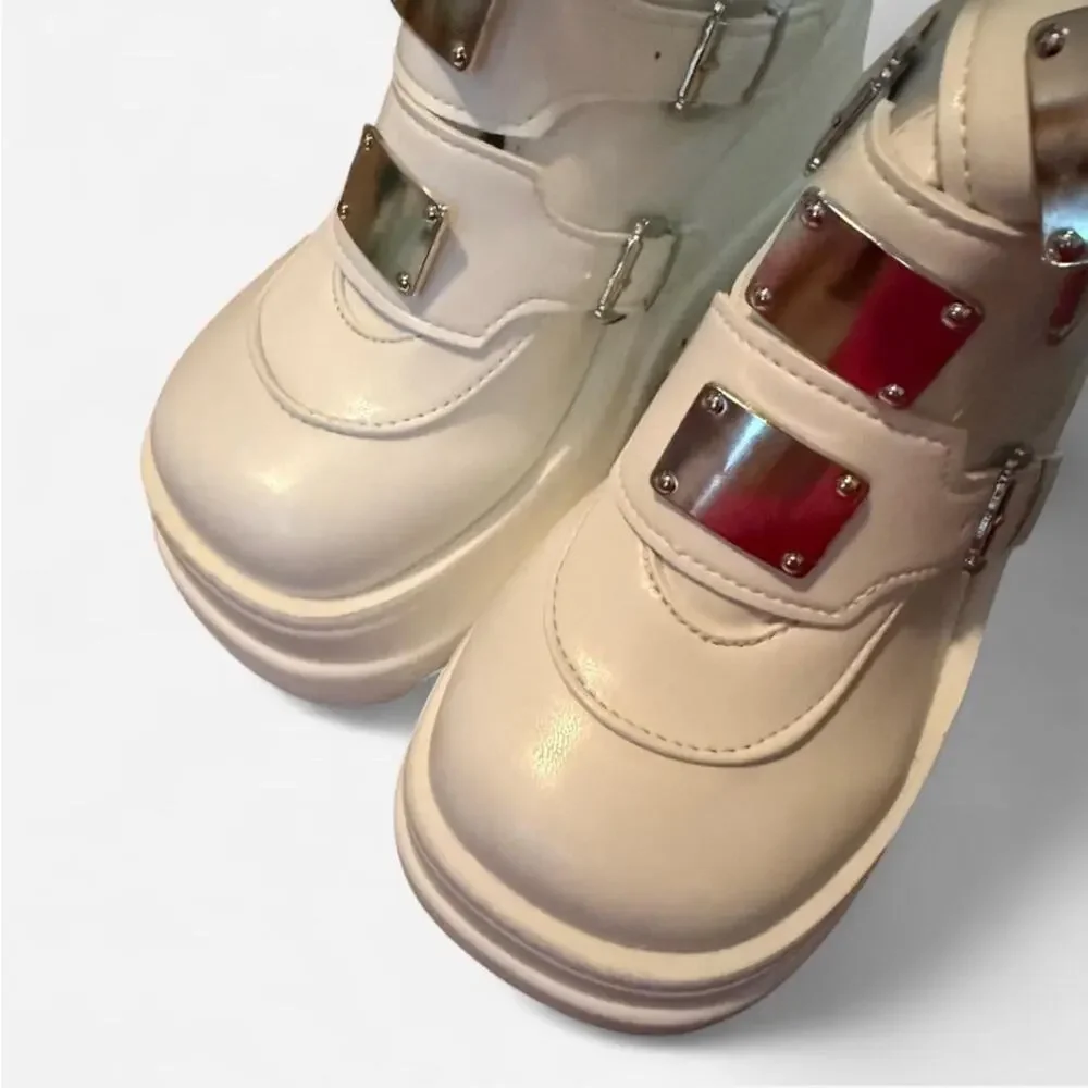 New Chunky white goth boots